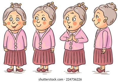 Grandmother cartoon character at different angles