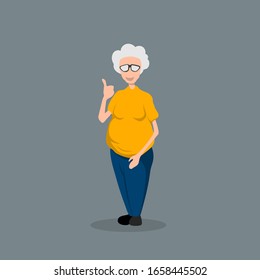 Grandmother in cartoon style. Isolated image of old lady. Funny grandma in yellow shirt. Vector illustration
