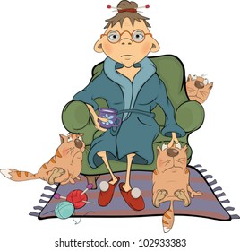 The grandmother and its cats Cartoon