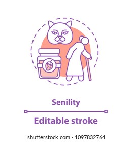 Grandmother concept icon. Senility idea thin line illustration. Old lady hobbies. Elderly. Vector isolated outline drawing. Editable stroke