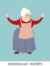 Grandmother confused emotions. Grandma is perplexed. Old lady surprise. Vector illustration