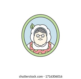 Grandmother cook logo for cafe or home cooking restaurant. Pastry and bakery logotype. Colorful portrait