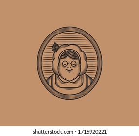 Grandmother cook logo for cafe or home cooking restaurant. Pastry and bakery logotype. Black and beige