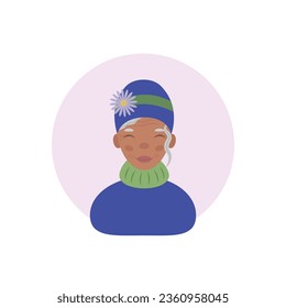 Grandmother. Dark-skinned gray-haired grandmother. An avatar of a grandmother in a cartoon style. Vector illustration isolated on a white background