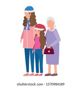 grandmother with daughter and grandaughter using christmas hat vector illustration