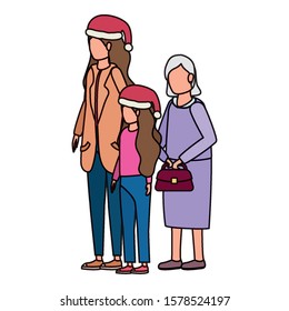 grandmother with daughter and grandaughter using christmas hat vector illustration