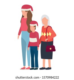 grandmother with daughter and grandson using christmas hat vector illustration