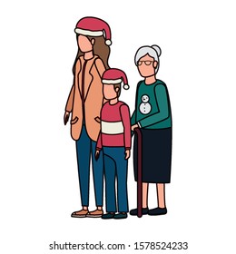 grandmother with daughter and grandson using christmas hat vector illustration