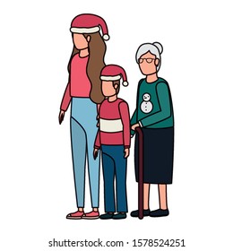 grandmother with daughter and grandson using christmas hat vector illustration