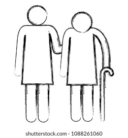 grandmother with daughter silhouettes avatars characters