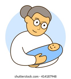 grandmother or doctor with her little grandson  newborn child boy