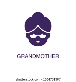 Grandmother element in flat simple style on white background. Grandmother icon, with text name concept template