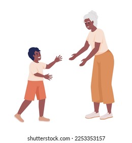 Grandmother extending hands to grandson semi flat color vector characters. Editable figures. Full body people on white. Simple cartoon style illustration for web graphic design and animation