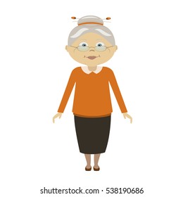 Großmutter-flacher Vektorgrafik. Senior Lady mit Gläsern zu Fuß. Flacher Stil. Ältere Frau, alte Dame, Großmutter, Senioren, Rentner, alte Frauenporträt, alte Frau lächeln