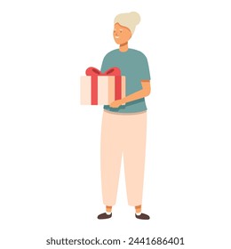 Grandmother give gift box icon cartoon vector. Happy child. Visit senior love