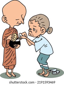 Grandmother giving alms to monks