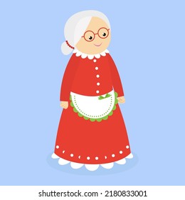 grandmother with glasses and a red dress