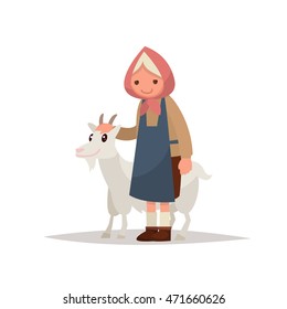 Grandmother with a goat. Vector illustration of a flat design