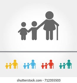 Grandmother with Grandchildren Single Icon Vector Illustration