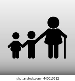Grandmother With Grandchildren Vector Icon Illustration