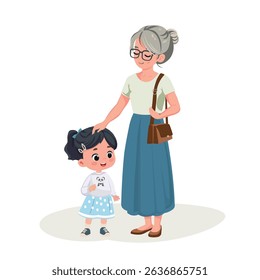 grandmother with granddaughter cartoon vector flat design	