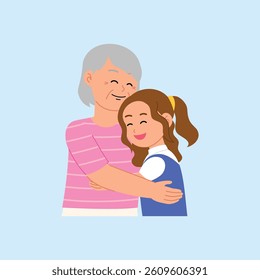 grandmother and granddaughter embracing with a smile character vector
