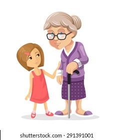 Grandmother and granddaughter. Vector flat illustration