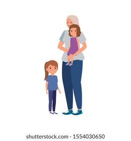 grandmother with granddaughters avatar character vector illustration design