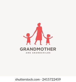 Grandmother and granddaughters holding hands together logo vector icon illustration