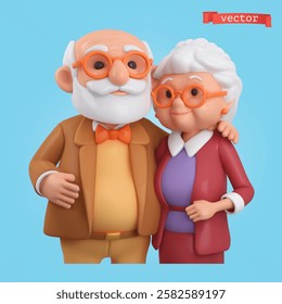 Grandmother and grandfather 3d render vector icon