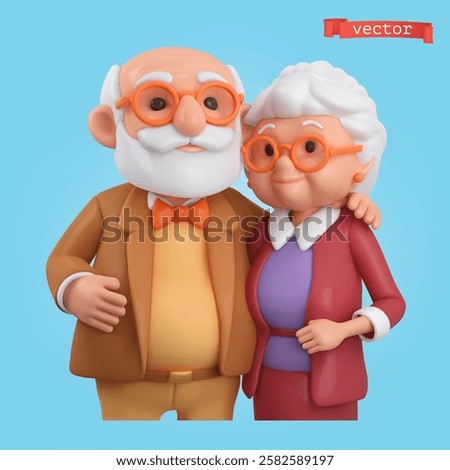 Grandmother and grandfather 3d render vector icon