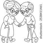 grandmother and grandfather cartoon coloring page.vector illustration isolated on white background