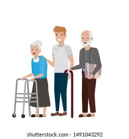 Grandmother and grandfather cartoon design, Old person grandparents avatar senior and adult theme Vector illustration