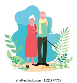 Grandmother and grandfather cartoon design, Old person grandparents avatar senior and adult theme Vector illustration