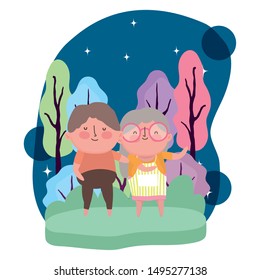 Grandmother and grandfather cartoon vector design