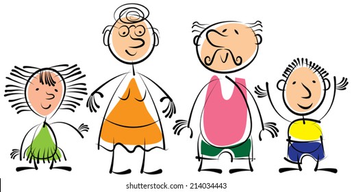 grandmother, grandfather and grandchildren isolated on white background