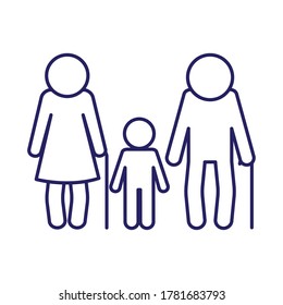 grandmother grandfather and grandson avatar line style icon design, Family relationship and generation theme Vector illustration