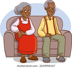 Grandmother and grandfather are relaxing together on their sofa vector illustration
