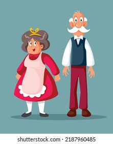 Grandmother and Grandfather Standing Together Vector Cartoon illustration. Husband and wife celebrating a long-term relationship 
