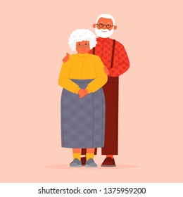 Grandmother and grandfather together. Grandparents. Elderly couple. A man and a woman of old age. Vector illustration in flat style