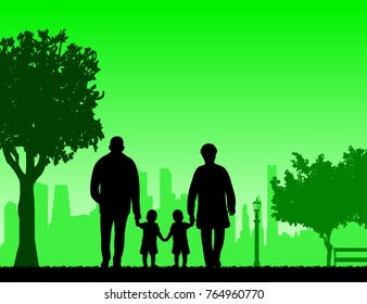 Grandmother and grandfather walking with grandchildren in park, one in the series of similar images