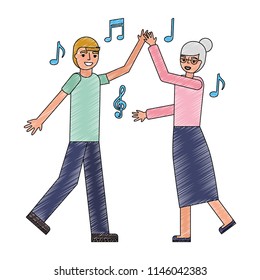 grandmother and grandson dancing music