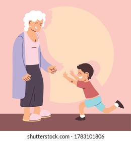 grandmother with grandson, happy grandparents day vector illustration design