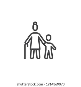 Grandmother with grandson line icon. linear style sign for mobile concept and web design. Grandma and child outline vector icon. Symbol, logo illustration. Vector graphics