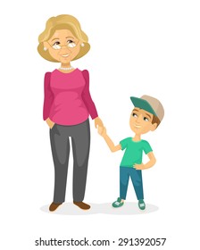 Grandmother and grandson. Vector flat illustration
