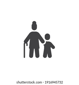 Grandmother with grandson vector icon. filled flat sign for mobile concept and web design. Grandma and child glyph icon. Symbol, logo illustration. Vector graphics