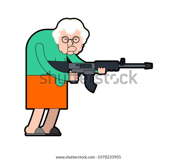 おばあさんと銃 凶器を持つ悪いおばあちゃんギャング 機関銃を持つおばあさんを怒らせる ベクターイラスト のベクター画像素材 ロイヤリティフリー