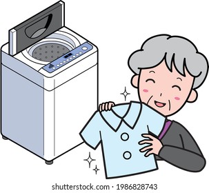 Grandmother happy with her washed and clean shirt