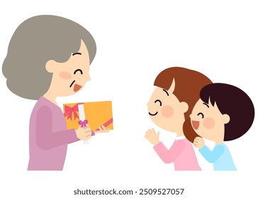 Grandmother happy to receive gifts from children