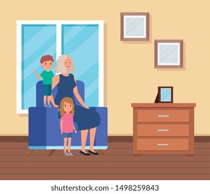 grandmother with her cute girl and boy kids